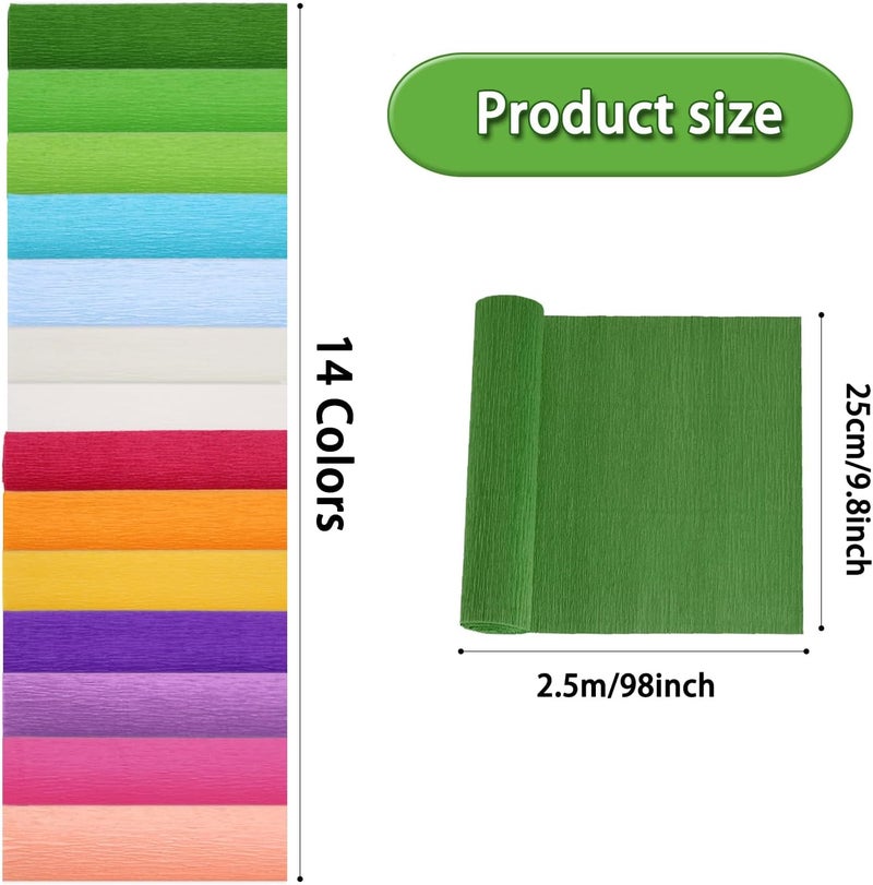 Miuezuth Crepe Paper Flower DIY 14 Colors, 9.8 x 98 Inch Wide Crepe Paper for DIY Gift Wrapping Paper Crafts, Paper Flower Birthday Parties Weddings Festival Decoration (Multiple Colors 3) - Image 2